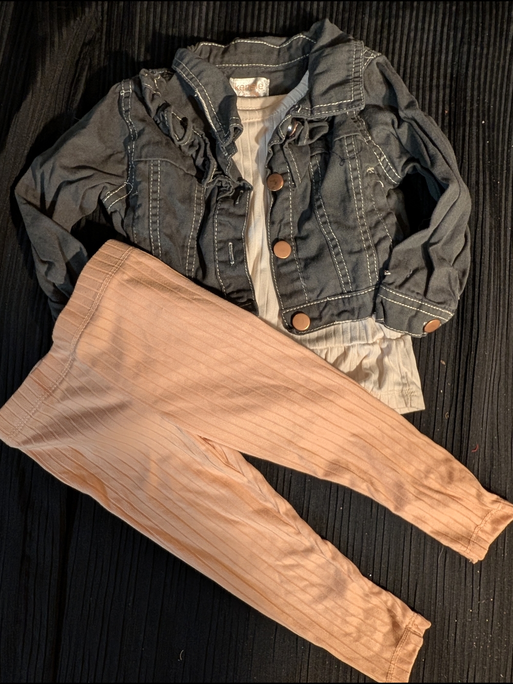 Kensie Baby Peach and Cream Ribbed Outfit With Jacket